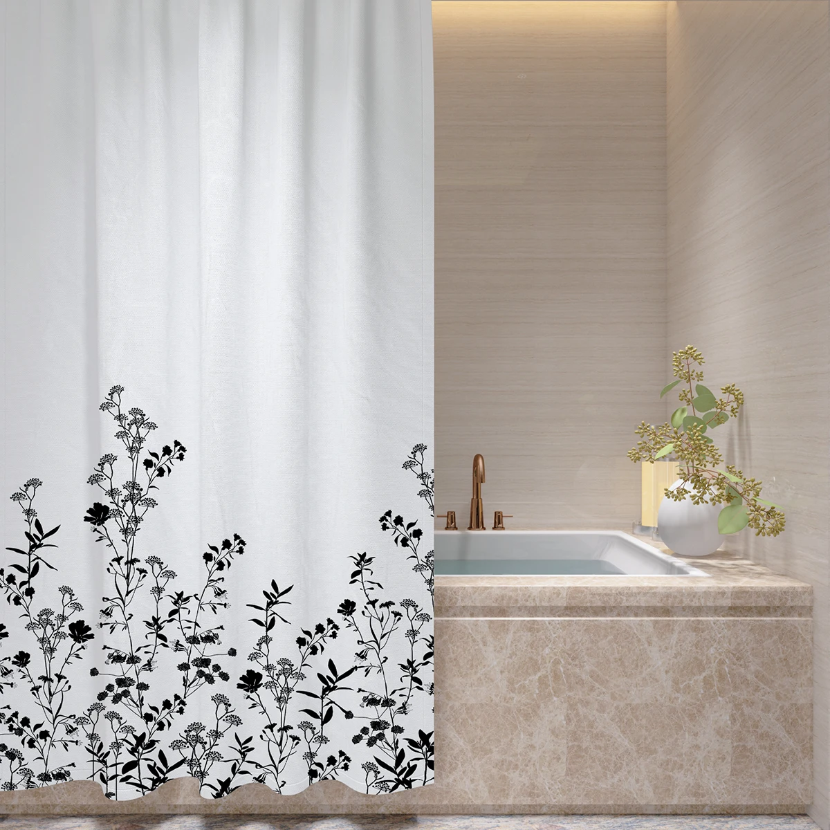 Floral silhouette waterproof shower curtain 1pcs