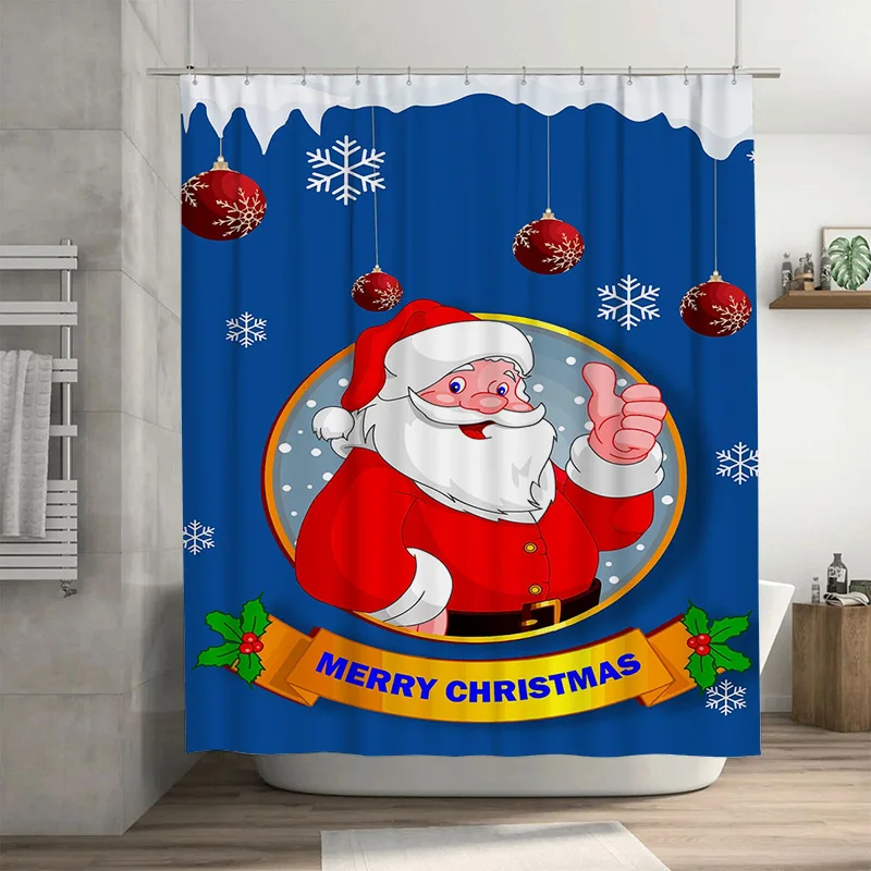 

TuniuFestive Santa Claus Christmas Bathroom Shower Curtain Waterproof Holiday Decor Fun Cute Home XMas Festive Shower Liner Mode