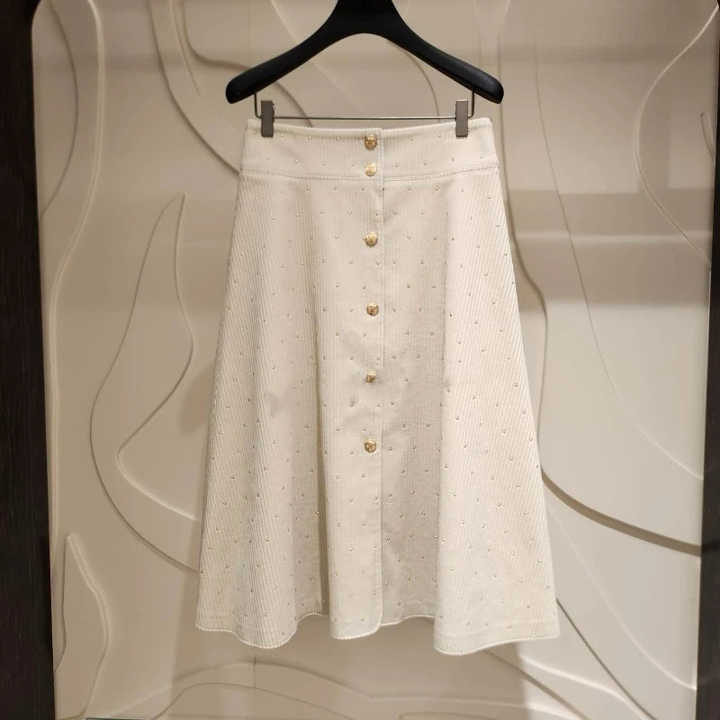 E falda de Cintura Alta con Corte en A para Mujer, Bordado Intenso, Terciopelo, Moda Primavera, Faldas de Fibra de...