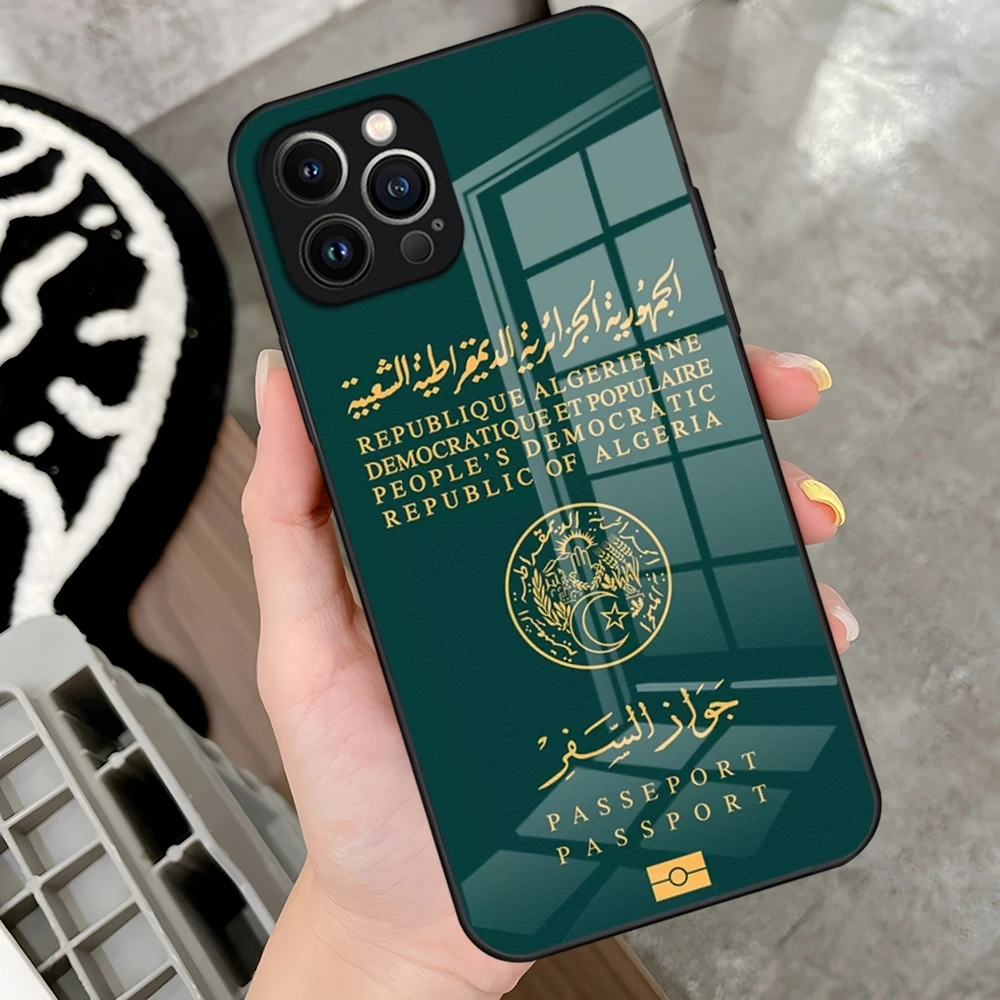 Algerian Algeria Passport Phone Case For IPhone 16 15 14 Pro 11 13 12 Mini XS XR Max 6 8 Practical 7 Plus SE Glass Cove