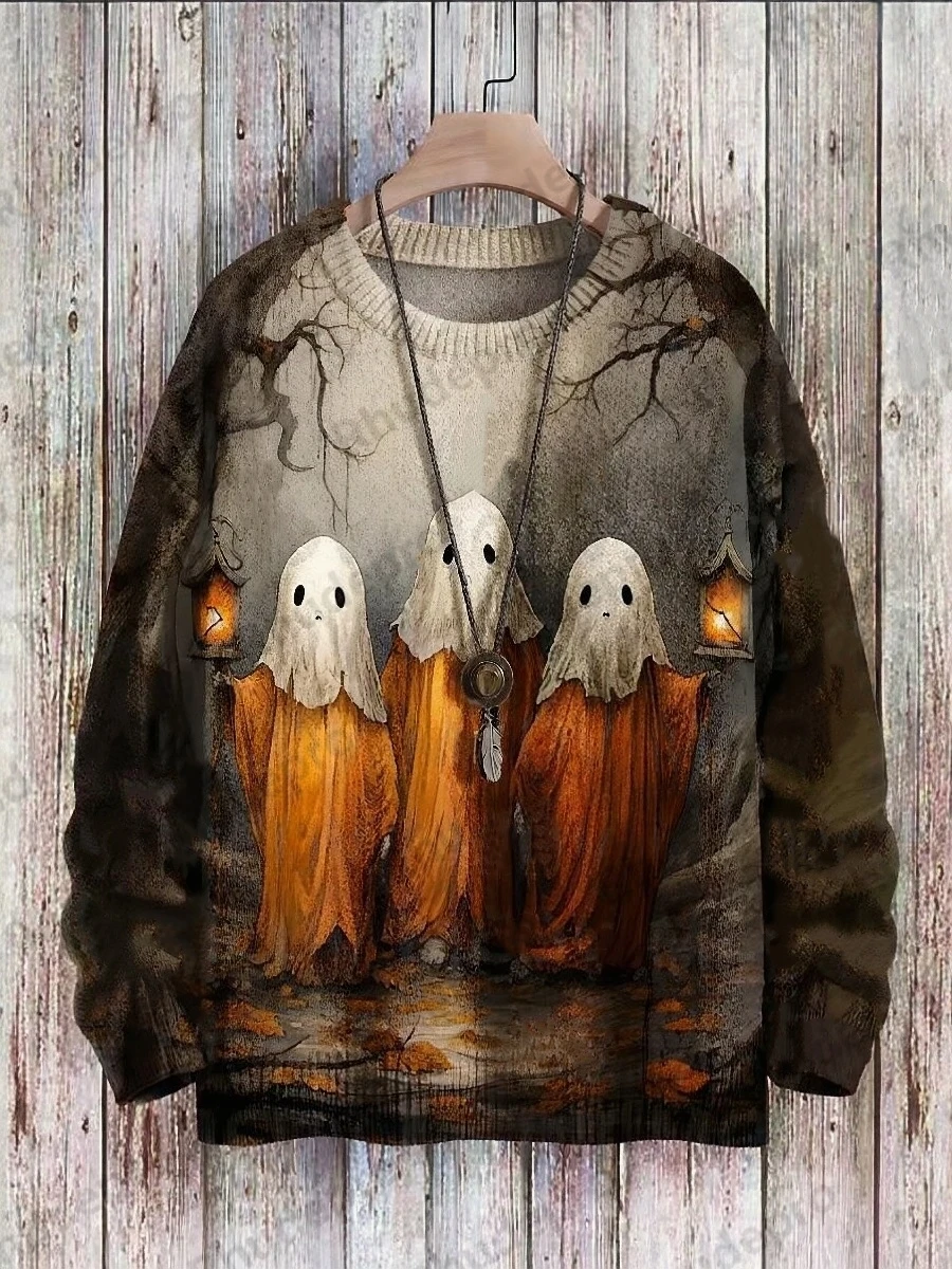Halloween Ghost Vintage Art Vibe Print Sweater Men's For Women's Pullover y2k masculina camisa cacharrel masculino