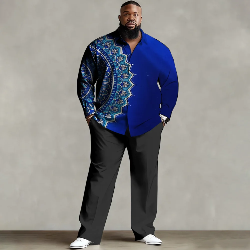 

Комплект мужской рубашки больших размеров S-9xl: этнический шикарный стиль — смесь мягкого хлопка, элегантные принты в этническом стиле, устойчивые к морщинам,