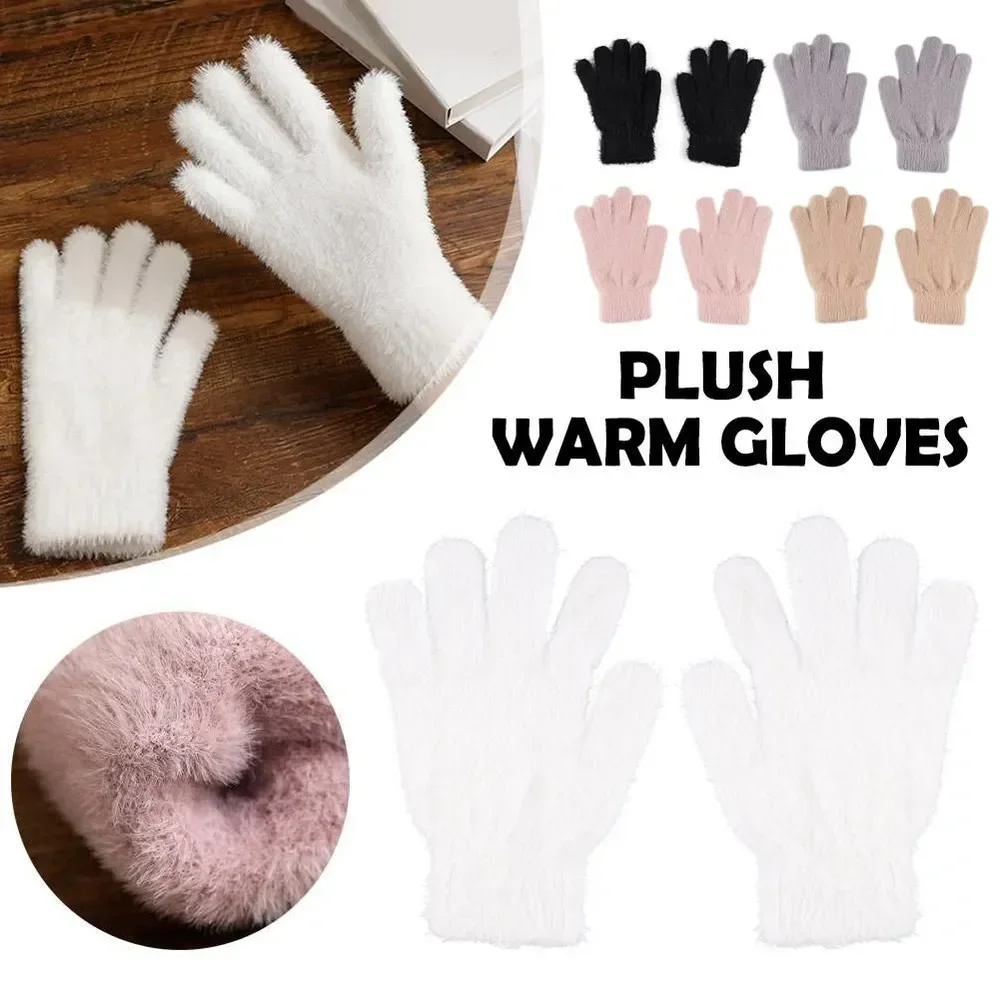 AliExpress NONE Winter Gloves Faux Mink Fur Gloves Solid Color Sweet Plush Warm Gloves For Cycling Skiing Running Outdoor Cold Protection Unisex