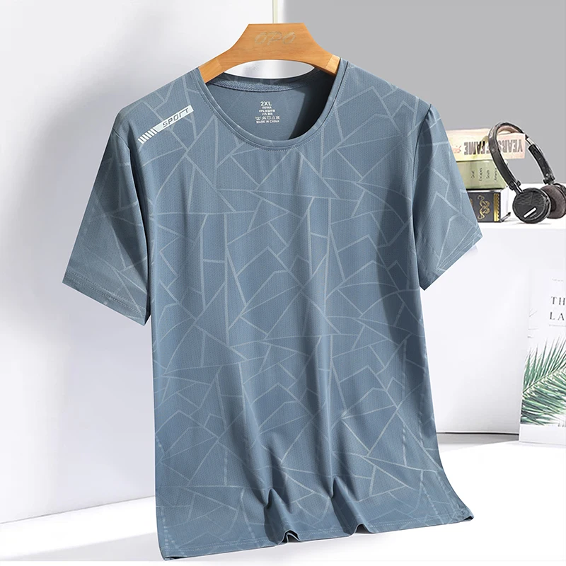 Summer camouflage ice silk T-shirt short sleeved round neck sports shirt thin breathable quick drying simple and versatile light