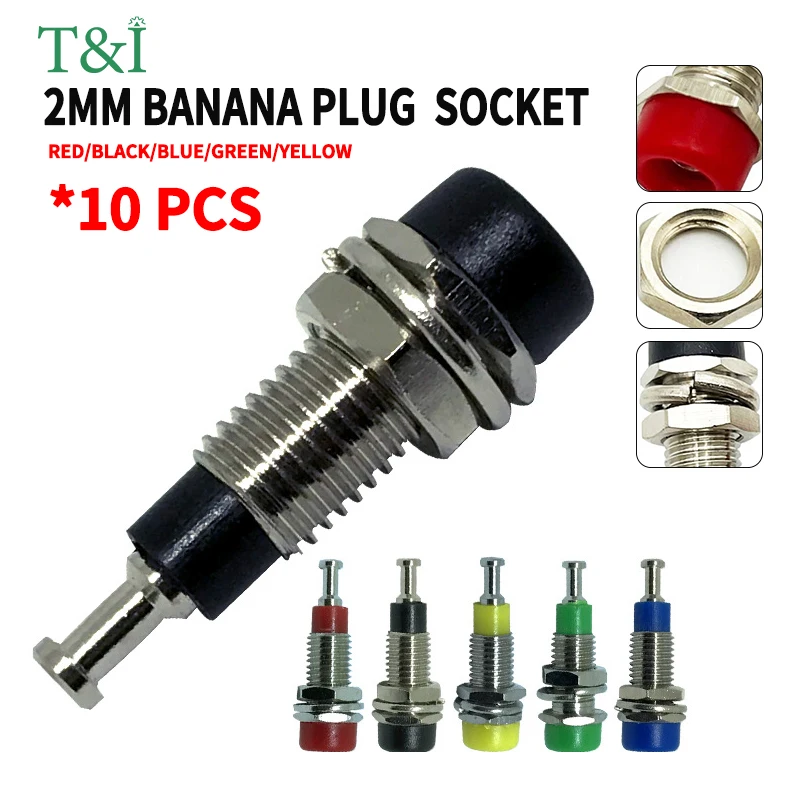 10PCS 2mm Banana Socket 2mm Test Socket Panel Socket Safety  with 2mm Banana Plug Connector