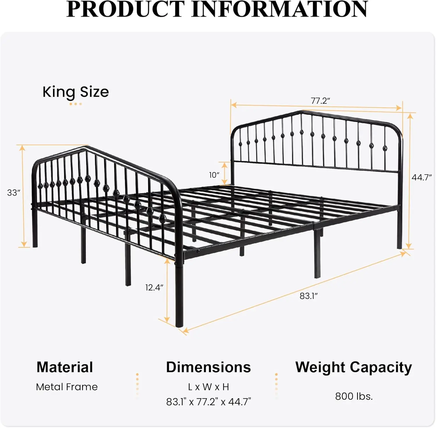 King Size Metal Platform Bed Frame With Victorian Style Wrought Iron-Art Headboard/Footboard, No Box Spring Required, Black