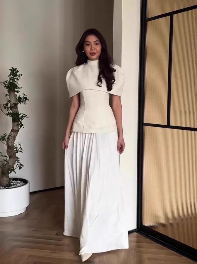 

Ele ort Sve Long Dr Set Women's Top And Skirt Ensemble Simple Luxury Sle High Waist H-ape Spring Collection