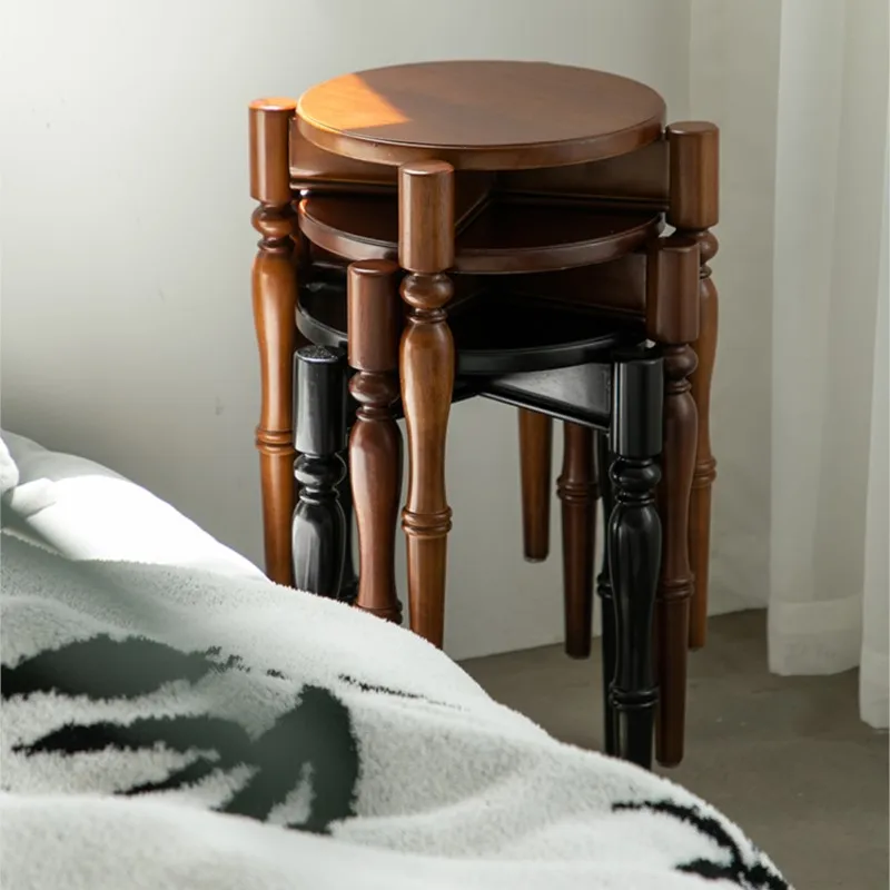 MOMO Solid Wood round Stool Stackable Designer's Creative Medieval Simplicity Space Saving Low Stool for Living Room