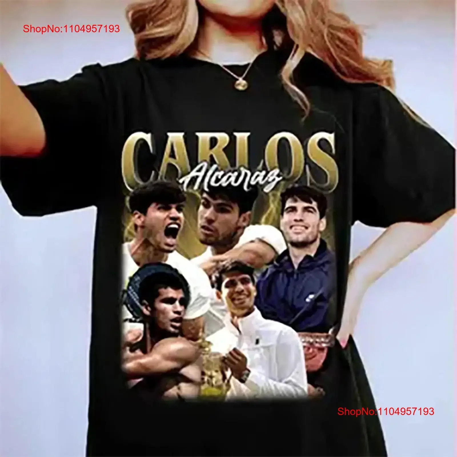 Carlos Alcaraz collage black T shirt All sizes S to 345XL JJ5330 vintage Washed Top For Everyday Wear Unisex Soft fashion