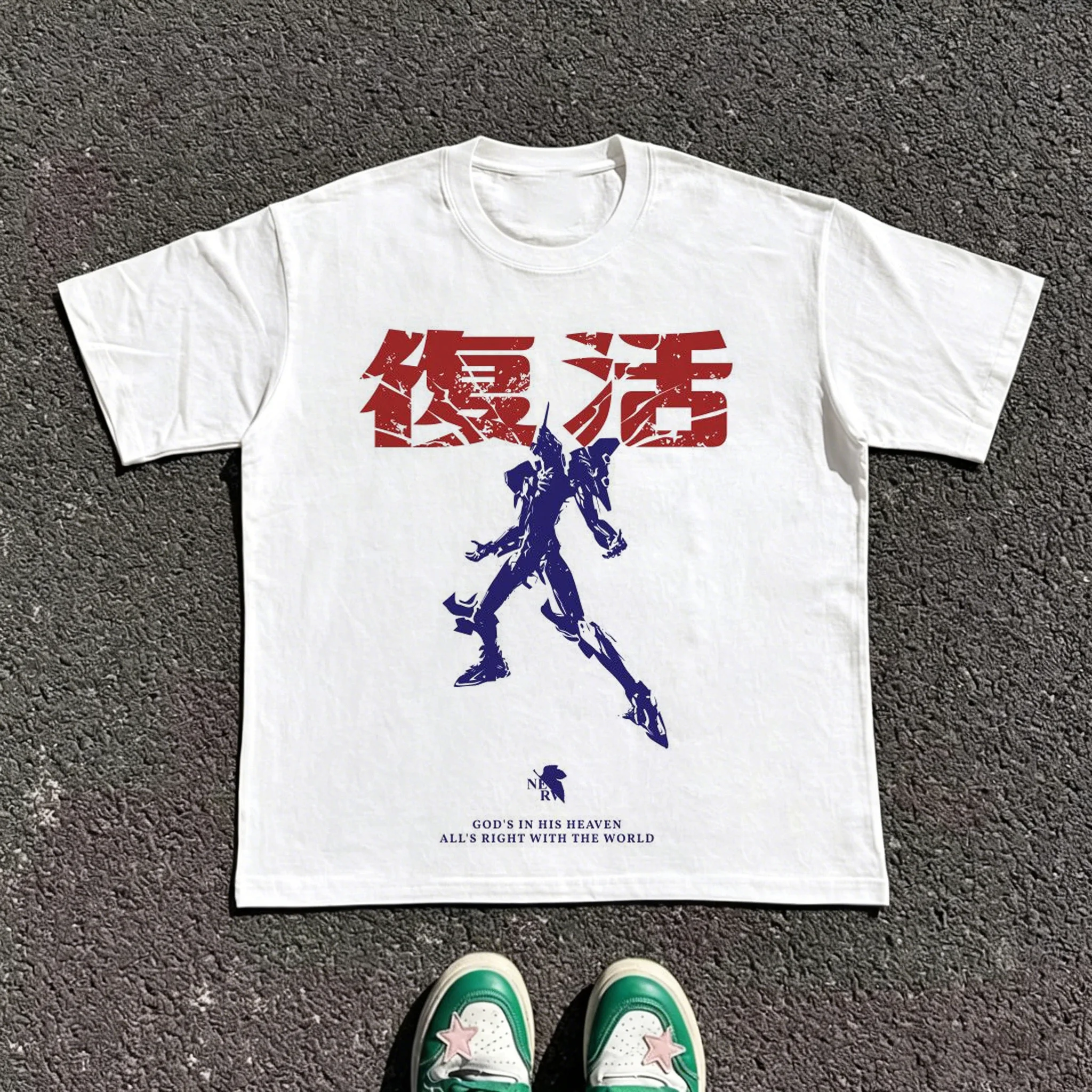 2026 Summer New Arrival: Evangelion Pattern Street Style Print Short-Sleeve T-Shirt, Y2K Style, Suitable for Both Men and Women