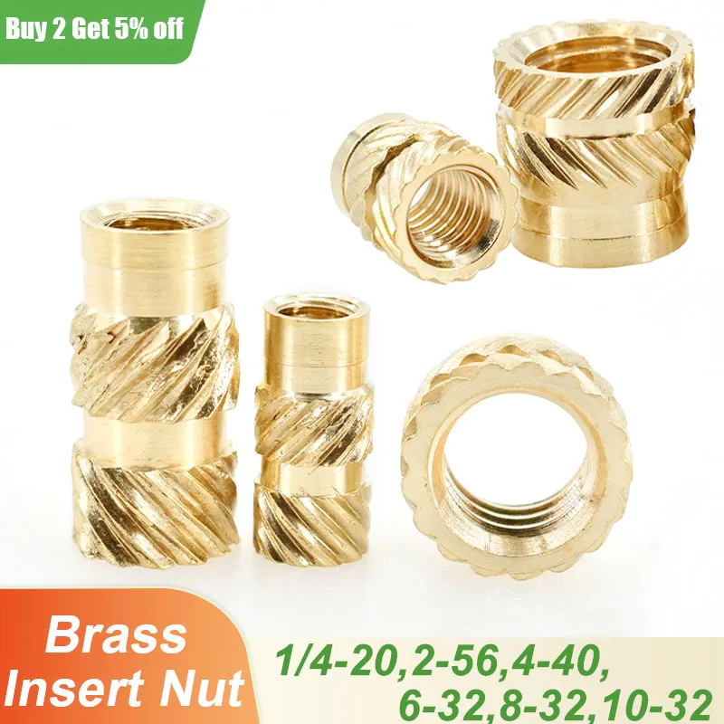 Hot Melt Brass Threaded Insert Nut For 3D Printer Laptop Copper Heat Knurled Thread Nuts Inserts 1/4 2-56 4-40 6-32 8-32 10-32