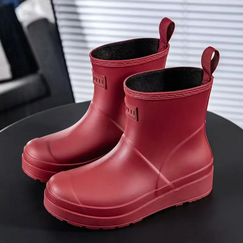 

Women's New Big Size High Top Flat Sole Rain Boots Lovers Thick Sole Non Slip Waterproof Kitchen Word Shoes Fishing Wader