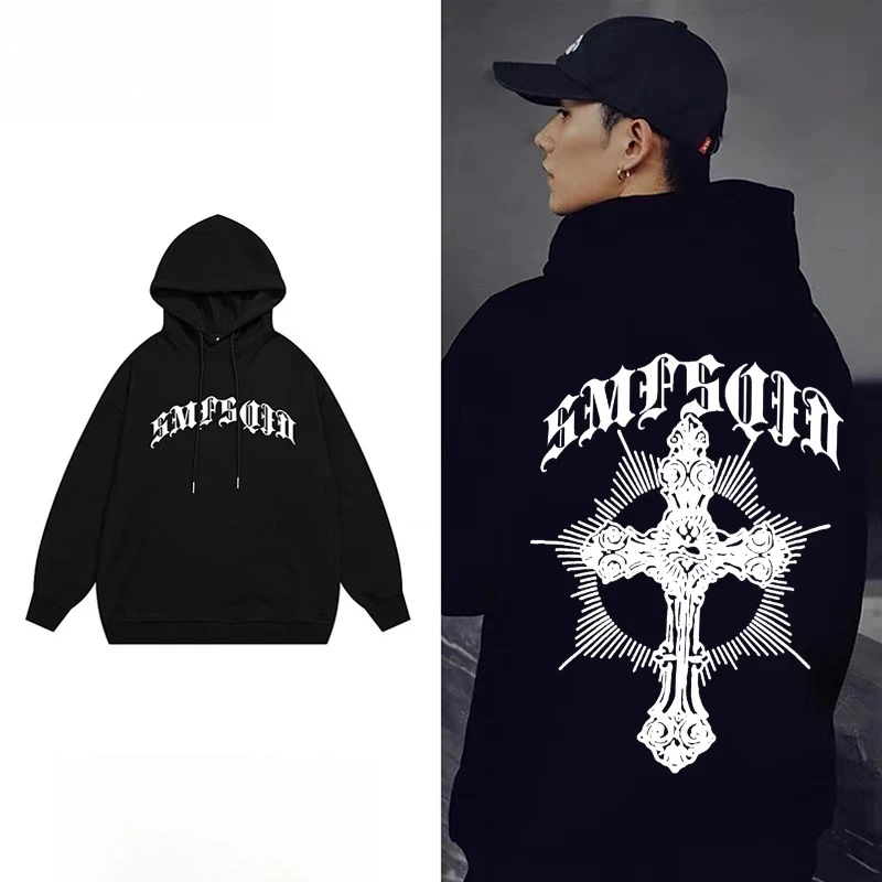 الأمريكية شارع العليا Ins الاتجاه طباعة الكبار مقنعين البلوز الخريف الشتاء اليومية رياضي الشارع عارضة زائد حجم الملابس فضفاضة