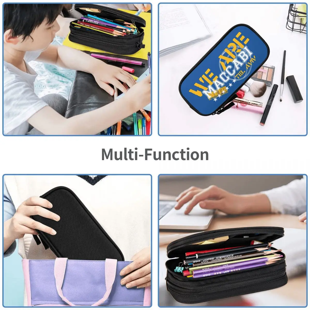 Maccabi Tel Aviv Basketball Big Capacity Pencil Pen Case Office College School Large Storage Bag Pouch Holder Box Organizer