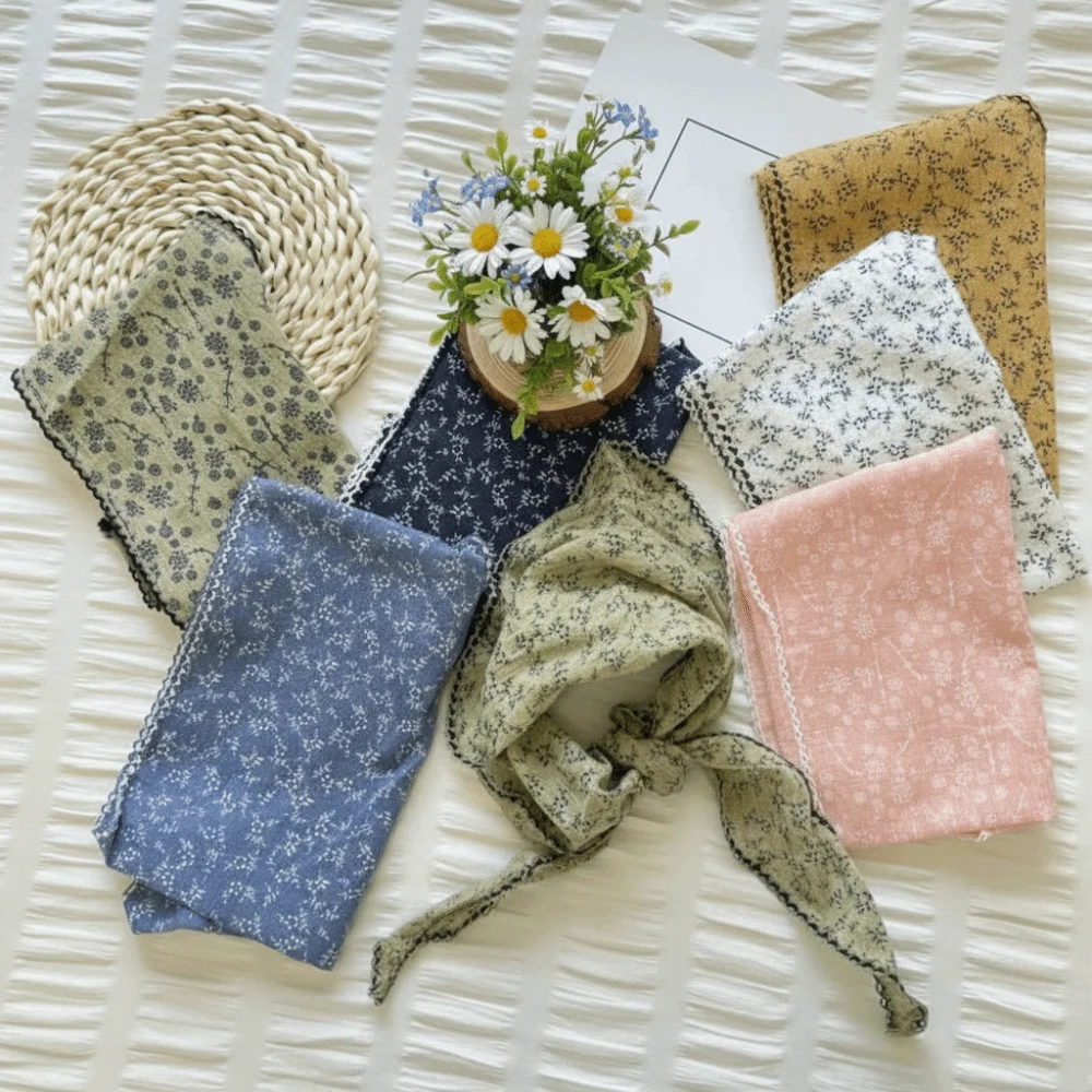 Sweet Lace Design Flower Neck Scarf Gentle Headband Turban Triangle Hair Scarf French Style Head Wrap Photo Accessories