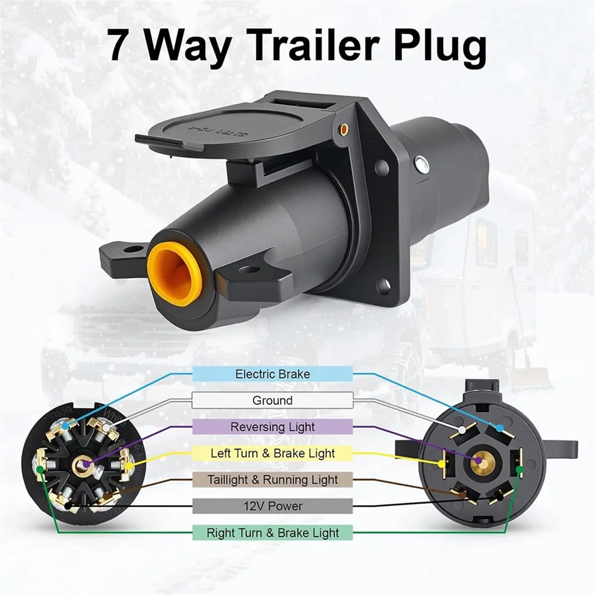 Plugue de reboque de 7 vias (2 pacotes), plugue de substituição de fiação de reboque de 12V e 7 pinos, conector de luz de reboque estilo RV redondo de 7 pontos