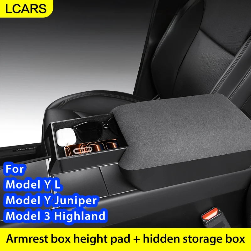 

For Tesla Model Y L/Juniper 3 Highland Armrest Storage Box Pad Flocking Interior Car Accessories Center Console Hidden Organizer