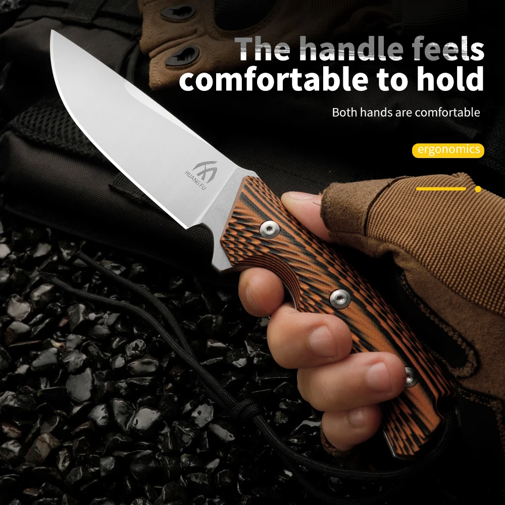 High-quality steel fixed blade, outdoor knife, camping knife with high-hardness stainless steel integrated skeleton and sheath, view 3