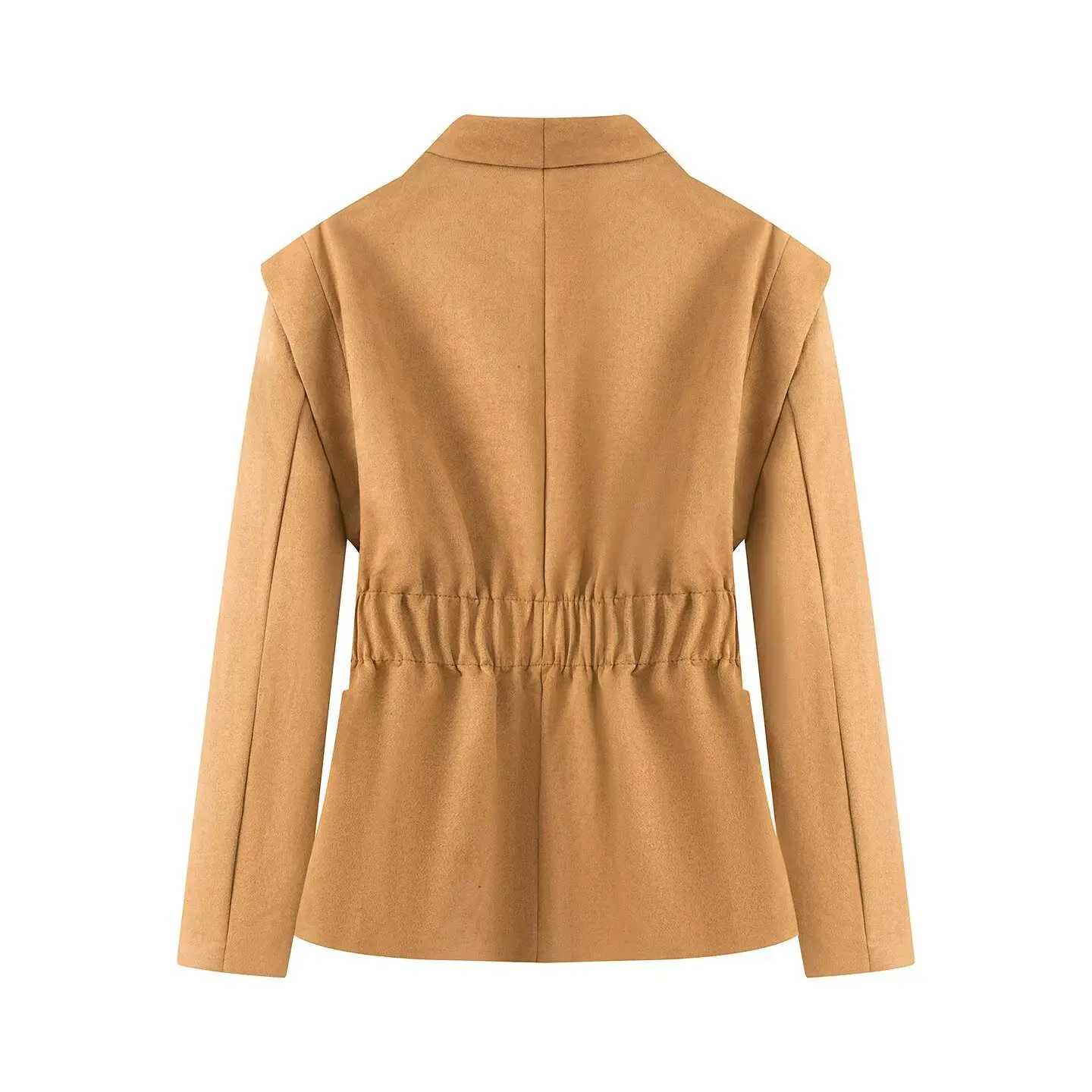 ضئيلة الخريف المرأة معطف من جلد الغزال Vintage التلبيب طوق زر واحد جيوب الخصر مقصوص دعوى سترة للإناث مزاجه معطف للسيدات #4