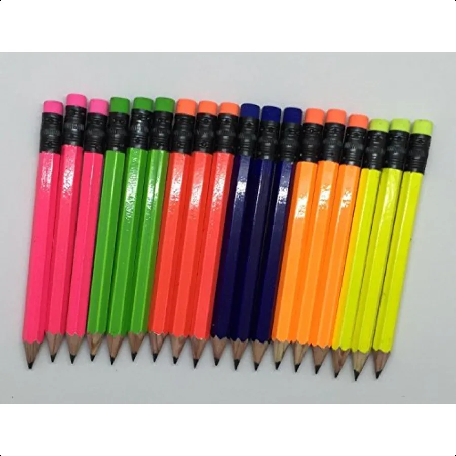 

Half Pencils with Eraser Golf Classroom Pew Short Mini Hexagon Sharpened Non Toxic 2 Pencil Color Neon Assortmentl Box of 48 Go