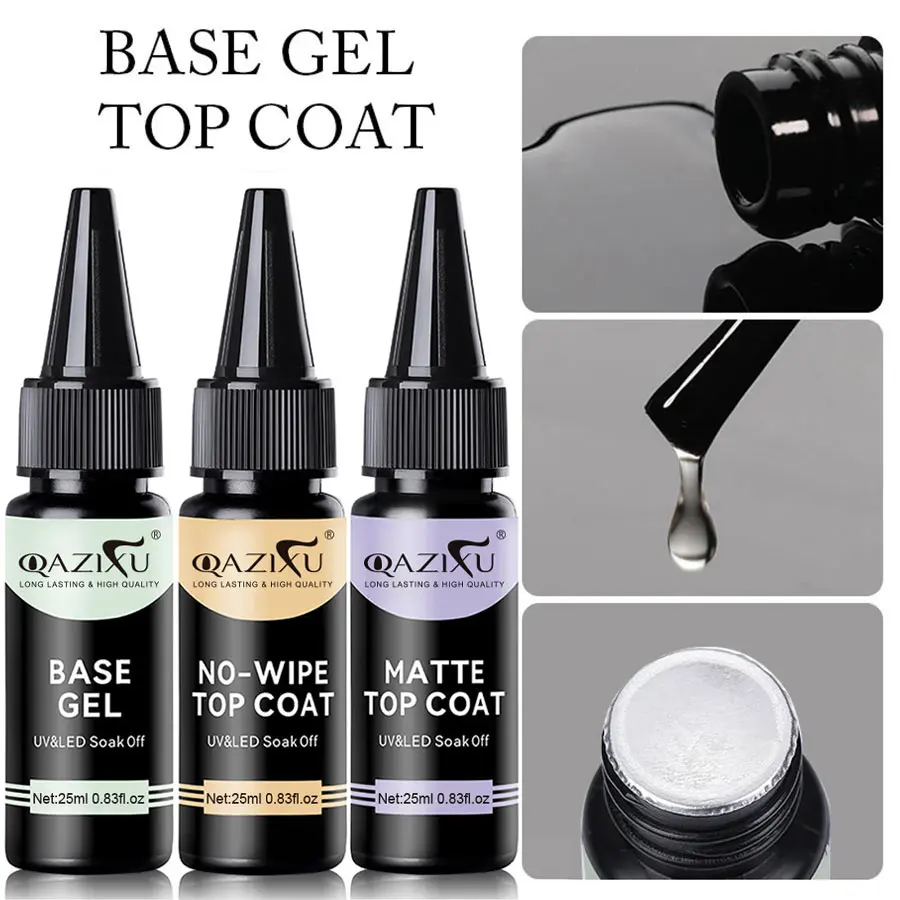 QAZIXU Base Coat And Top Coat Gel Polish Semi Permanent Soak Off Gel Nail Polish Nail Art Design Tool Kit