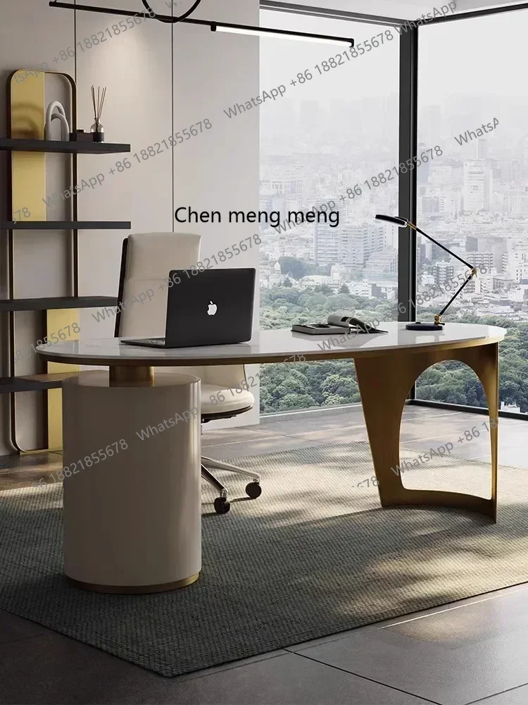 

X Stone Plate Light Luxury Study Desk Office Computer Writing Desk Bookcase Integrated HomeA