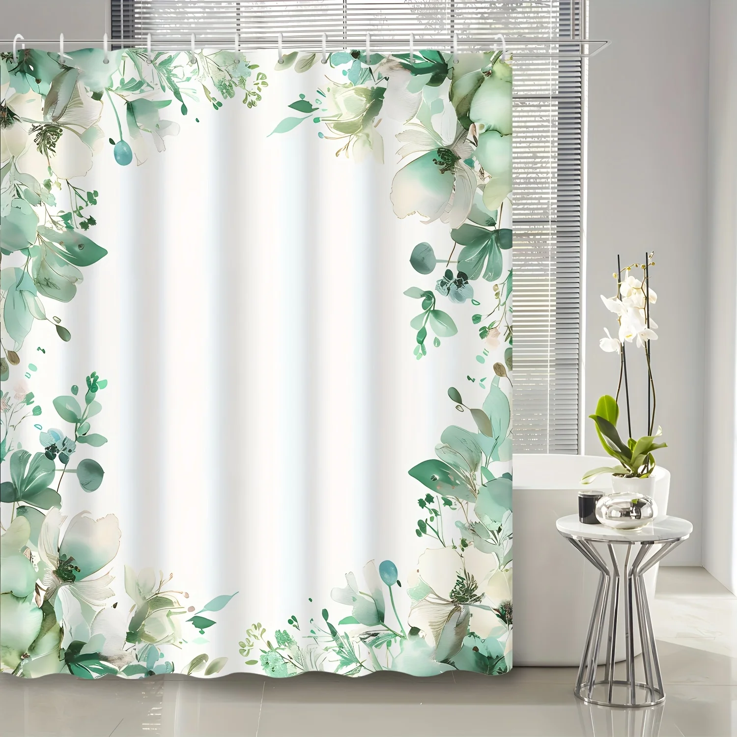 

1 шт., занавеска для душа с акварельными листьями и эвкалиптом с 12 крючками, высококачественный декор для ванной комнаты, аксессуары для ванной комнаты