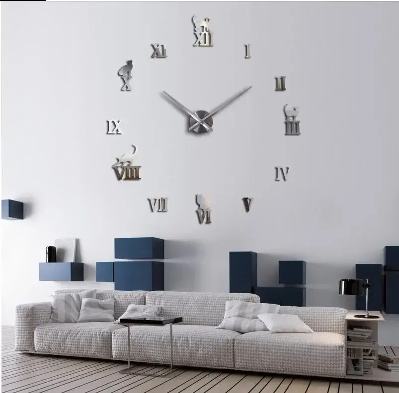 W Series Oversized Creative DIY Wall  Living Room Modern Personality Art Wall Clock Clock Cat Creative