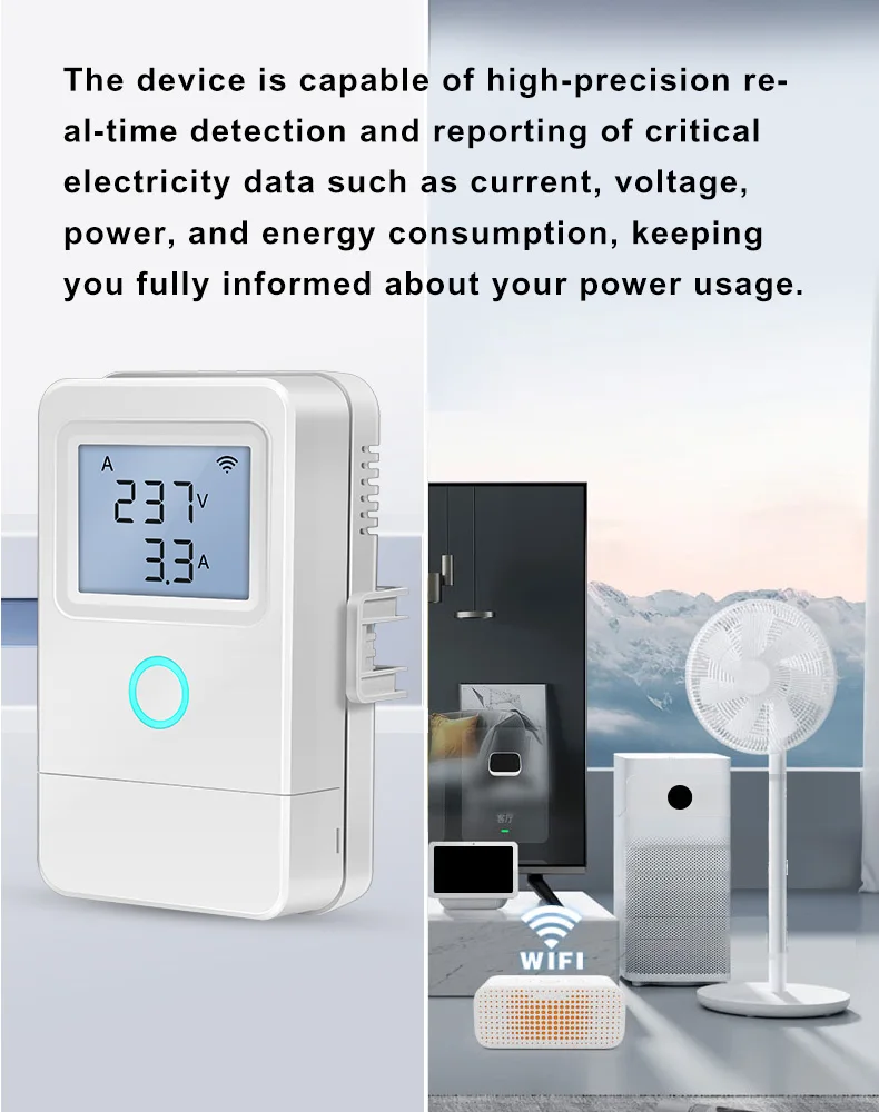 Tuya WiFi Smart Stromzähler 3 Stromwandler 1-Wege 16A Schalter LCD-Display Überhitzungsalarm Flammhemmendes Material – Detail 6