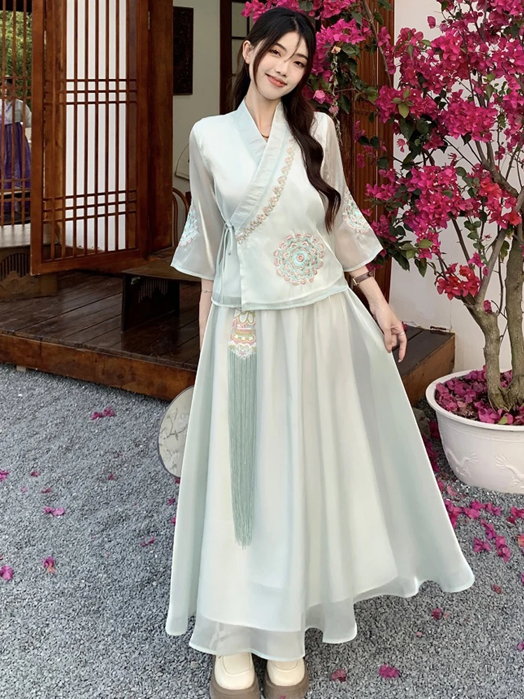 New Chinese Style Zen Tea Gown Summer Dress Vintage Women's Han Costume Suit