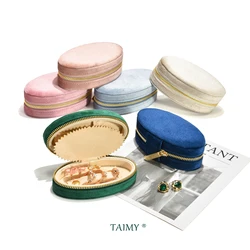 TAIMY-joyero ovalado de terciopelo, estuche de almacenamiento con cremallera, organizador de joyas, logotipo personalizado, anillo de viaje de gamuza, collar, pendientes
