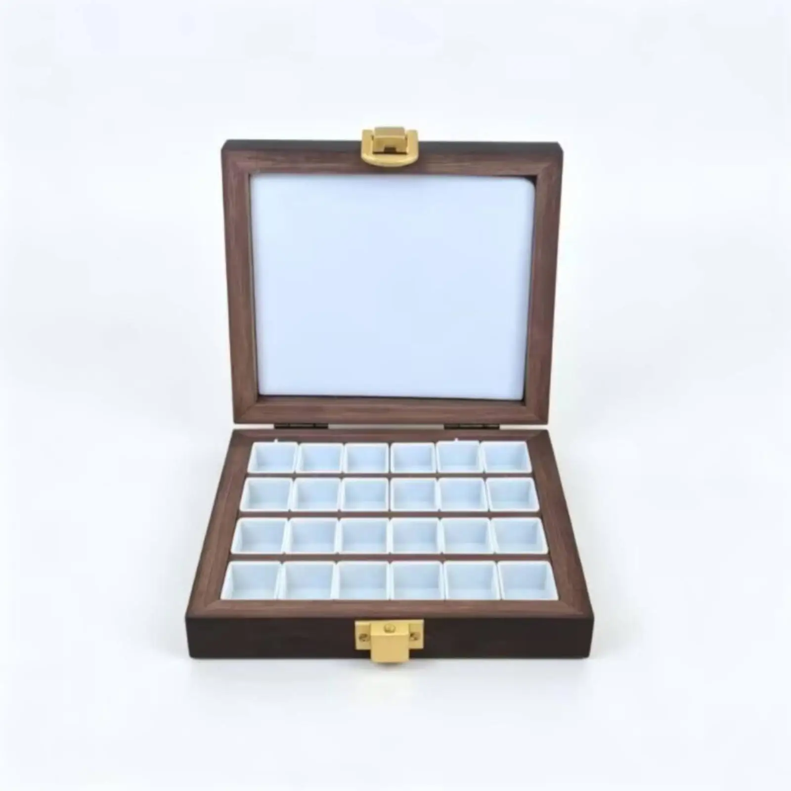 Divided Paint Palette Storage Container with Bamboo Construction and Clear Cover for Bead and Pigment Sorting