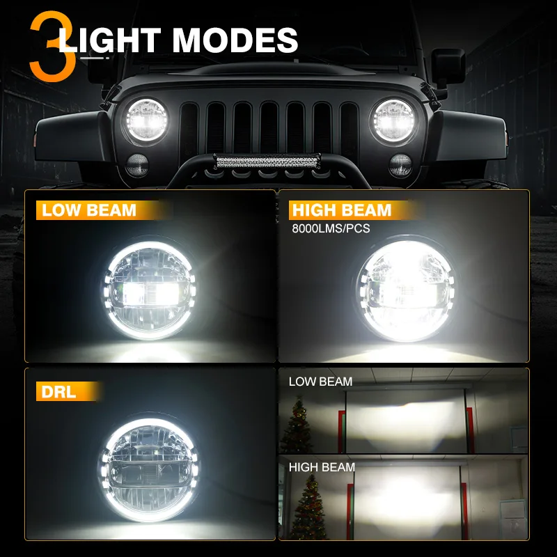 Universal 7 Inch Led DRL Headlight Car Motorcycle H4 Headlamp For Harley Lada Niva 4X4 Uaz Jeep Wrangler JK Suzuki Hummer H1 H2