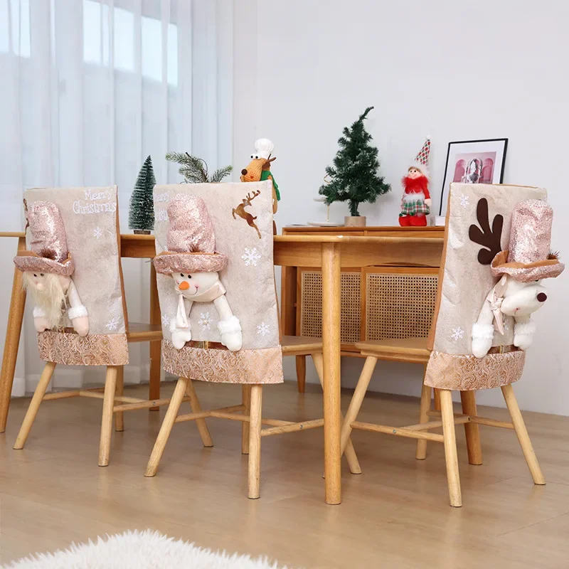 عيد الميلاد كرسي غطاء غبار لطيف الكرتون ألعاب من نسيج مخملي كرسي الغطاء الخلفي سانتا كلوز ثلج الأيائل مهرجان فستان السنة الجديدة عيد ميلاد سعيد #5