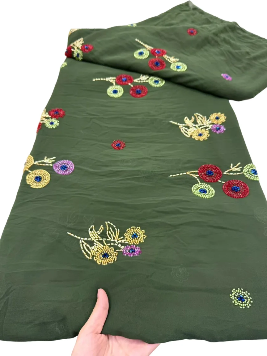 

Новая шифоновая ткань в стиле много бусин 2025, тканевое платье для вечеринки, вышивка, сетчатое кружево, высококачественная ткань, свадебные платья