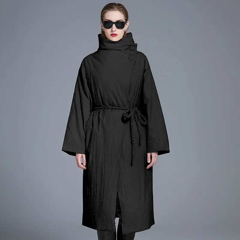 الشتاء الفاخرة العلامة التجارية الأبيض بطة أسفل سترة منفوخة الوقوف طوق طويل أسفل سترة معطف سميك دافئ يندبروف سترة أزرار حزام #4