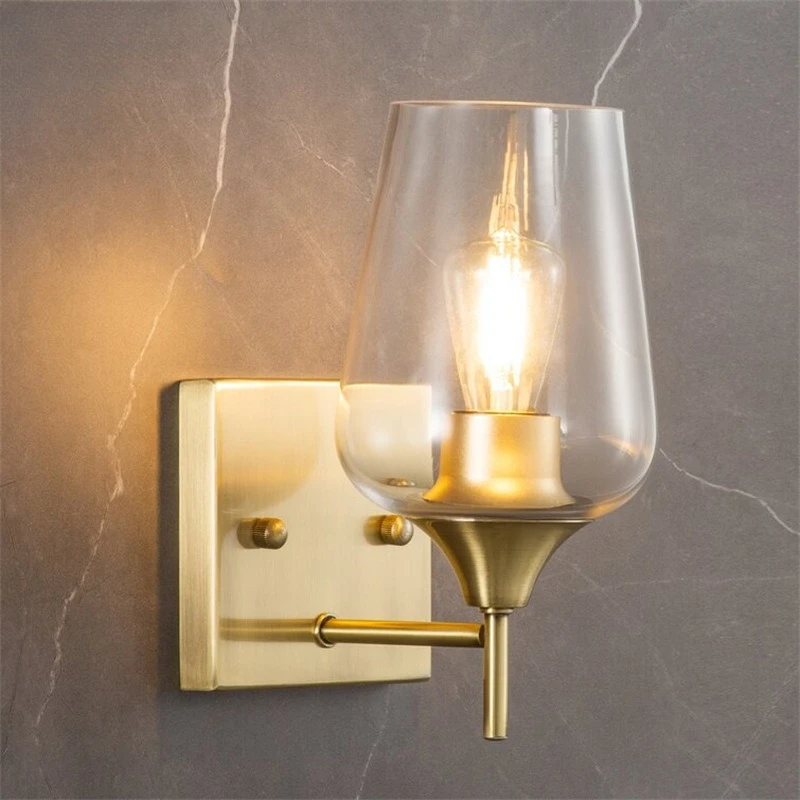 

Bathroom makeup, minimalist mirror, headlight, creative wrought iron glass lamp, bedroom light luxury wall lamp