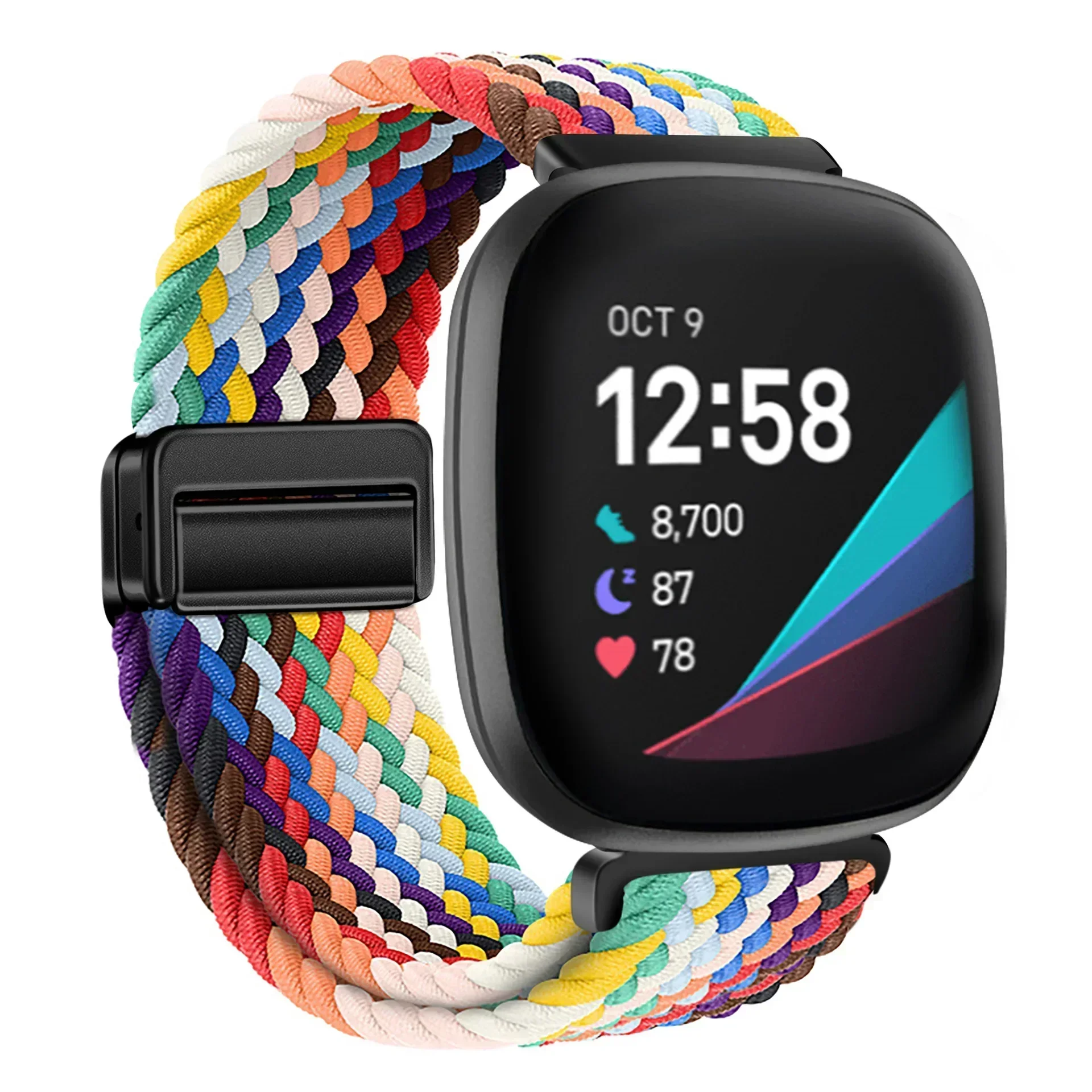 Geflochtenes Nylonarmband für Fitbit Versa 4/3, Metall-Magnetknopf, verstellbares Armband, Armband für Fitbit Sense 2-Band-Zubehör