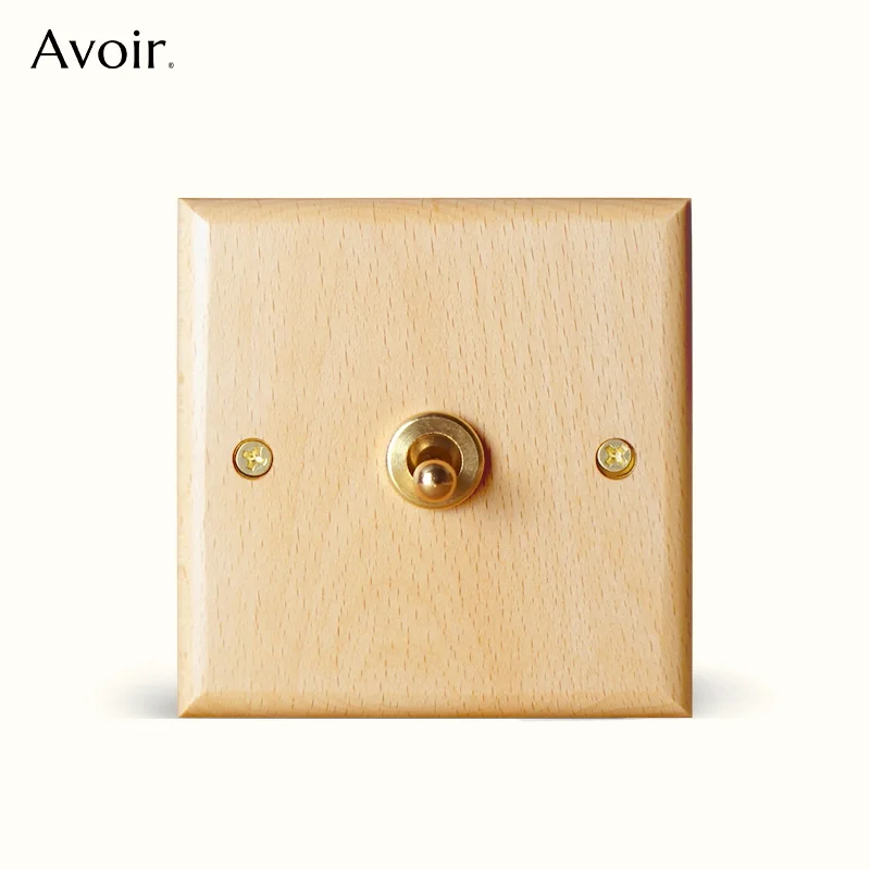 

Avoir Wall Light Switch Beech Panel Retro Vintage Toggle Switches Brass Lever 2 Way Power Socket Europe Korea Electrical Outlets