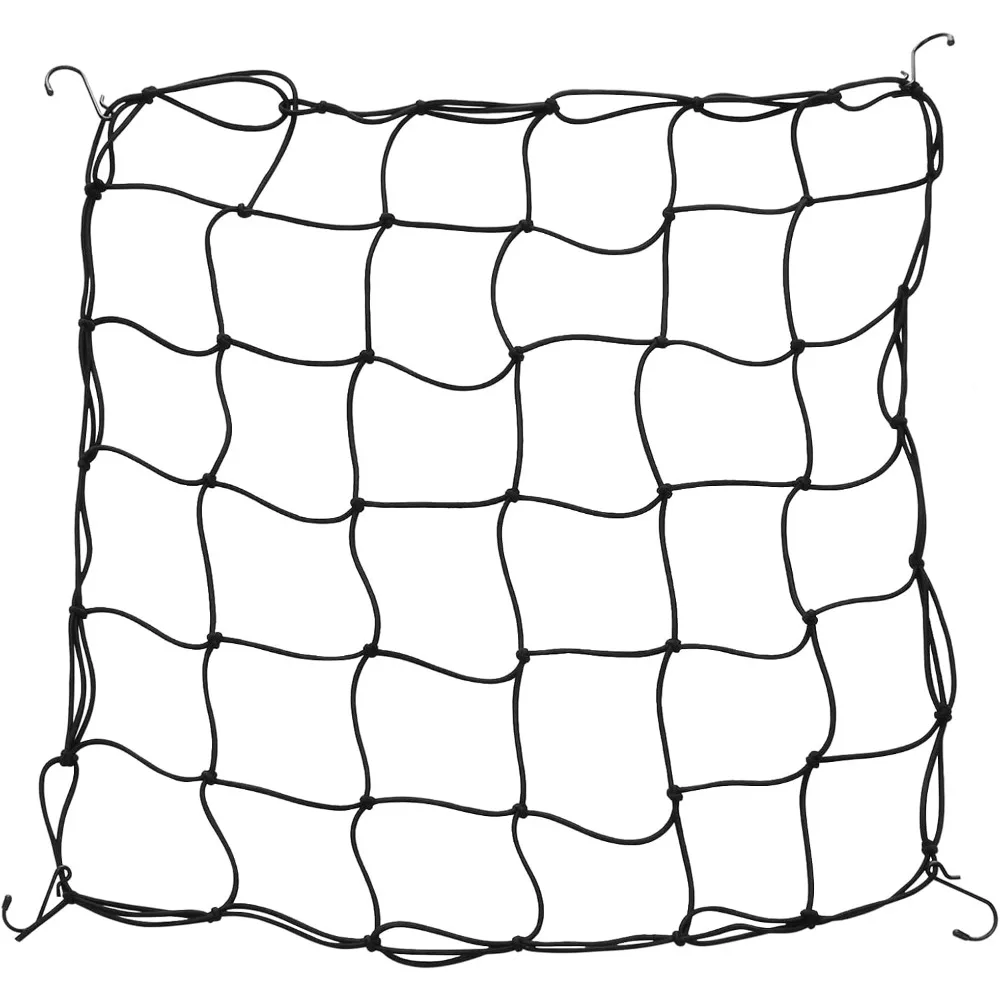 Motorcycle Bike Luggage Tie-Down Net, 6Pcs Free Adjustable Hooks, Truck Bed Mesh for ATV SUV Roof Trailer