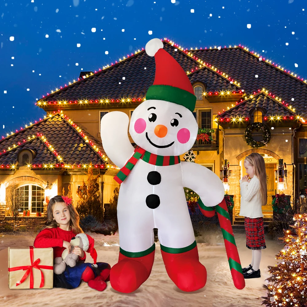 Inflatable Gingerbread Man Santa Claus Merry Christmas Snowman Outdoor Decoration LED Light New Year Party Decor Gifts