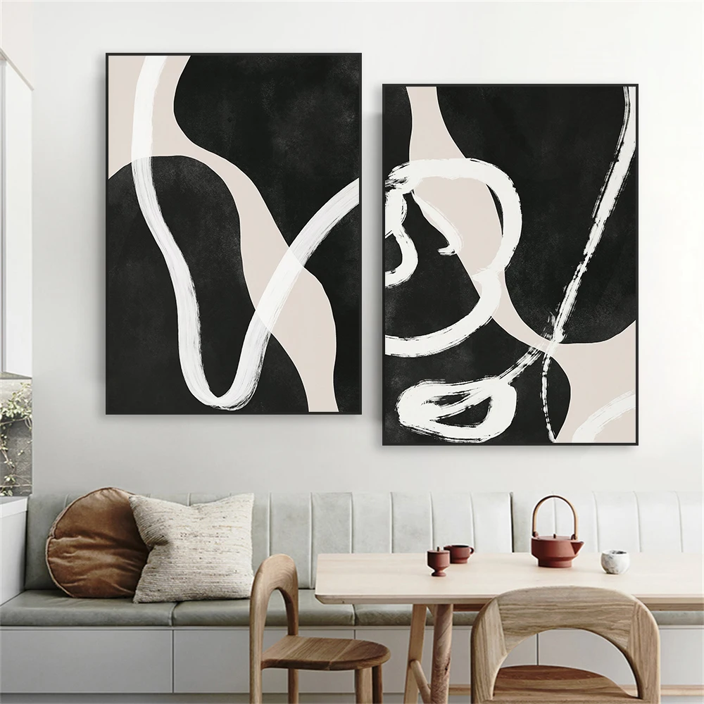 Minimal Abstract Black And White Line Poster Geometric Shapes Art Prints Modern Wall Art Neutral Canvas Painting Home Decor