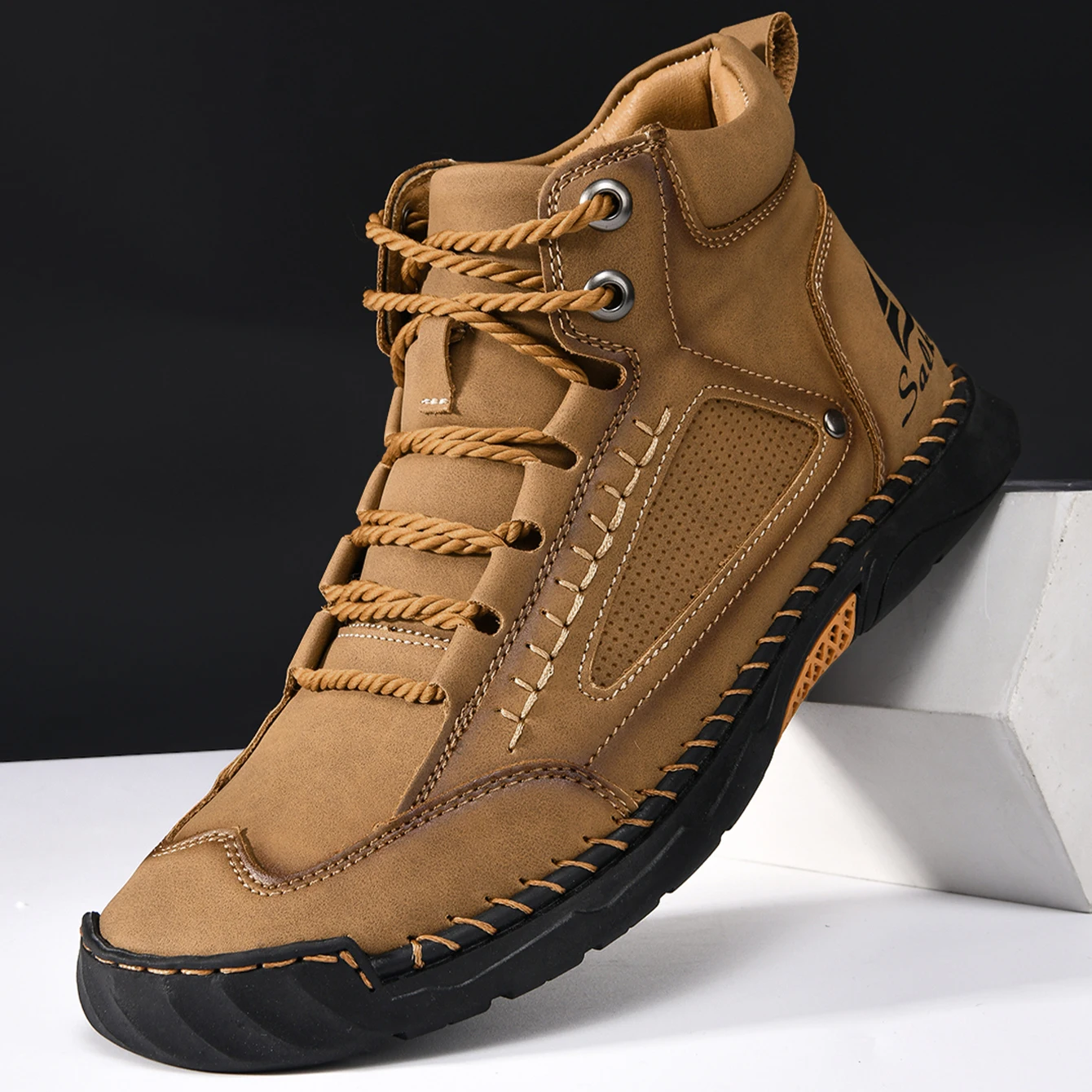 Hand-nähen Casual Leder Schuhe Männer Stiefel Outdoor Herbst Retro Atmungsaktive Casual Schuhe Lace Up Blau Stiefeletten Winter