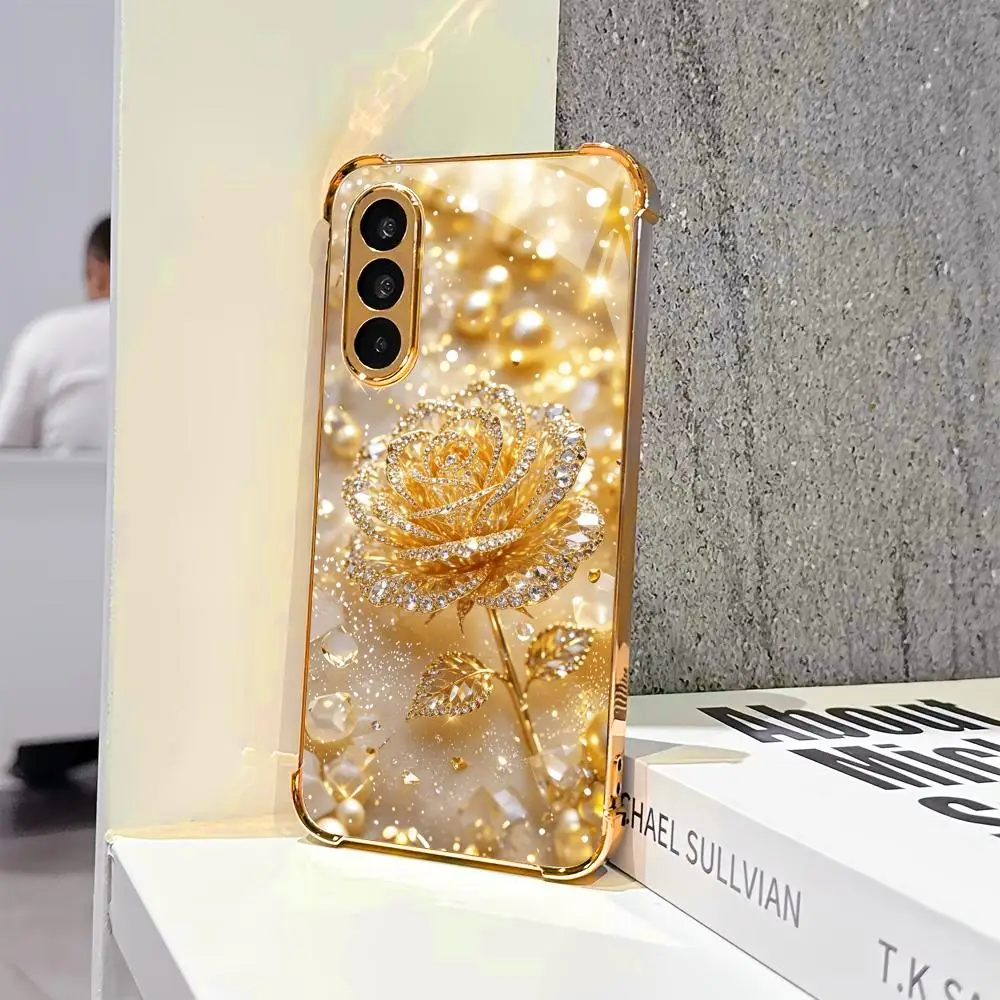 Sleek Anti-slip Diamond Rose phone case glass s26 ultra case s25 ultra case for Samsung Galaxy S26 S25 S24 S23 S22 FE,Ultra,Plus