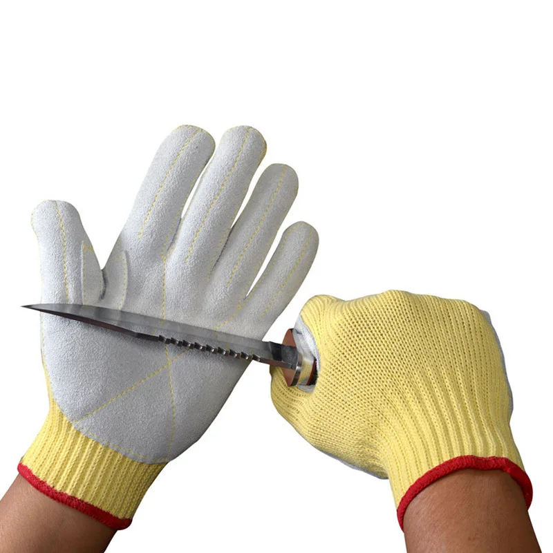 -resistant and puncture-proof work gloves made of cowhide with Level 5 cut resistance offering protection against cuts bur