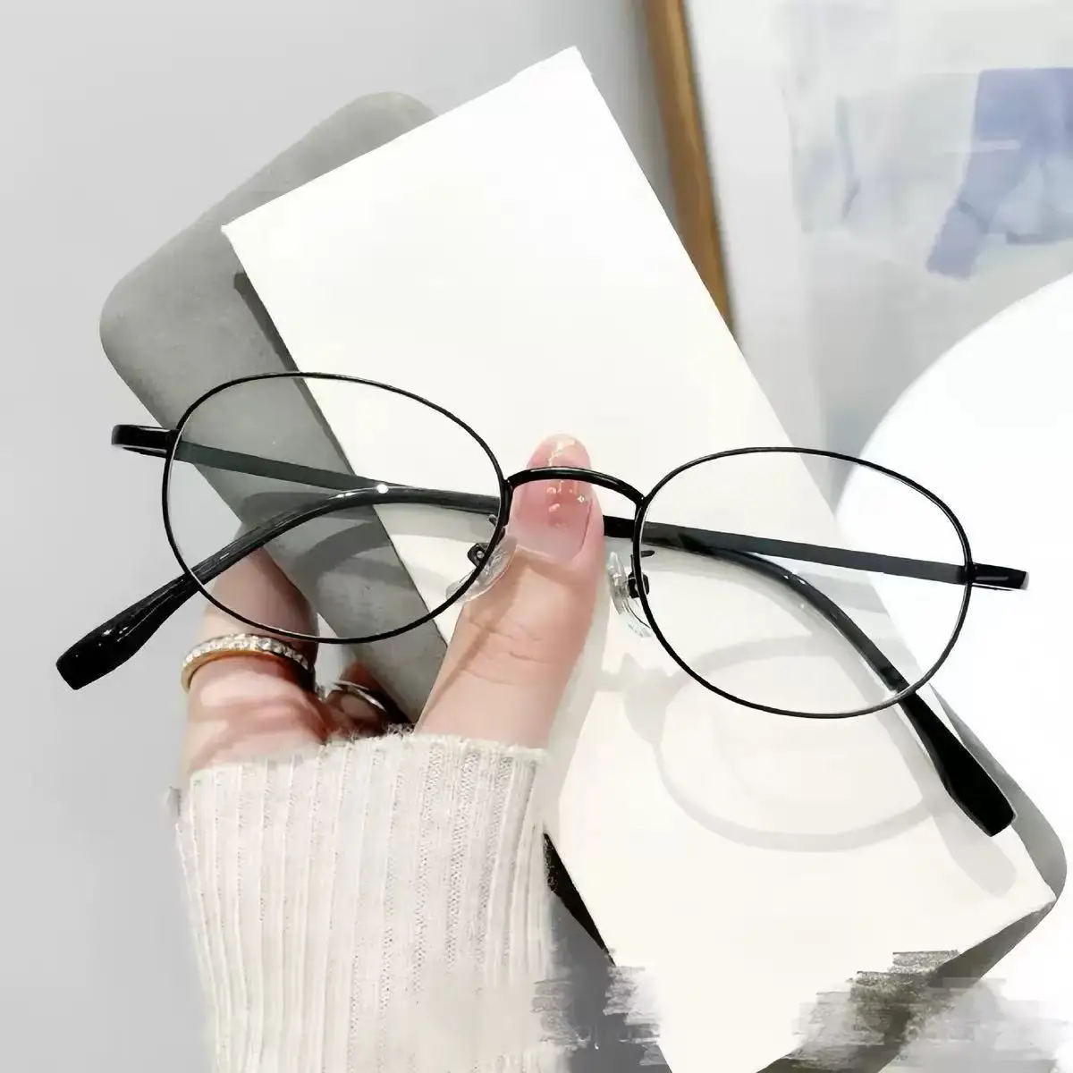 Metal Frame Computer Glasses For Women Men Anti Blue Light Circular Eyewear Blocking Optical Spectacle Elliptic Eyeglasses view 5
