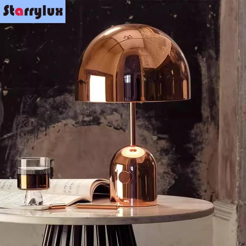 USB Rechargeable Cordless Table Lamp Portable Bedside Light Metal Luxury for Outdoor Camping Desk