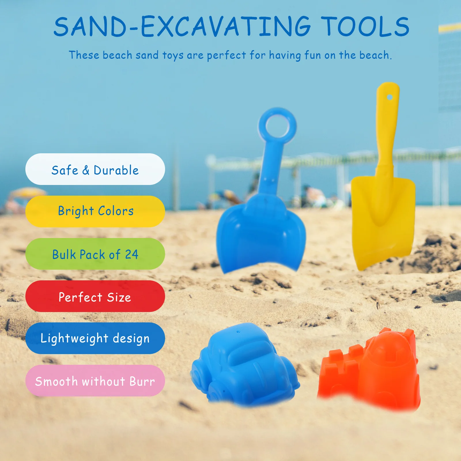 25 Pcs Kids Summer Toy Beach Sand Toys for Sand-excavating Tools Shovel Children
