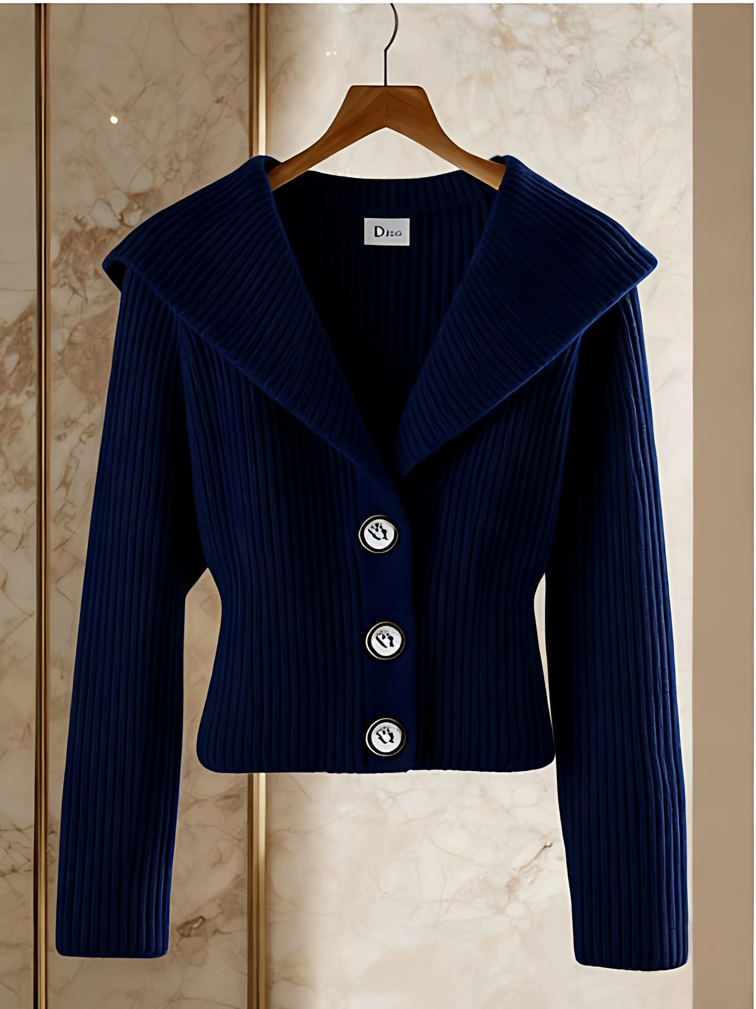 Early Autumn Korean Style Beautiful Small Size Open Cardigan Unique Light Mature Dark Blue Top Fashionable Loose Fit Straight...