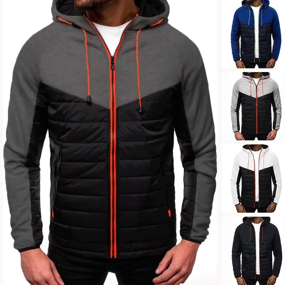 

Autumn Men Casual Long Sleeve Patchwork Hoodies Jacket Splicing Zipper Cardigan